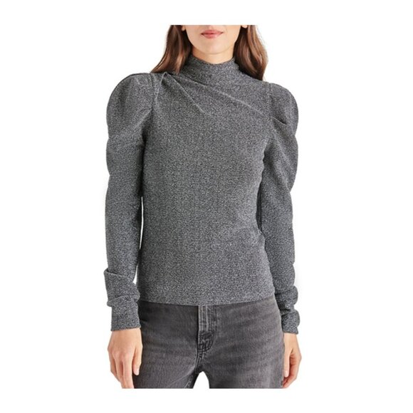 Steve Madden Tops - Steve Madden Estella Metallic Puff Shoulder Knit Top